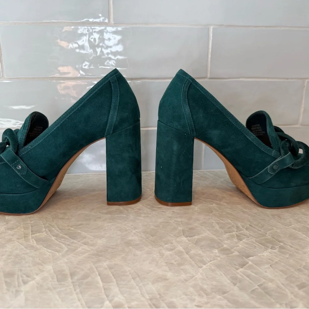 Vince Camuto Teal Suede Chain-Link Loafers